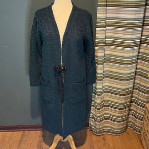 Xhiliration Teal 3/4 length cardigan with a ribbon tie